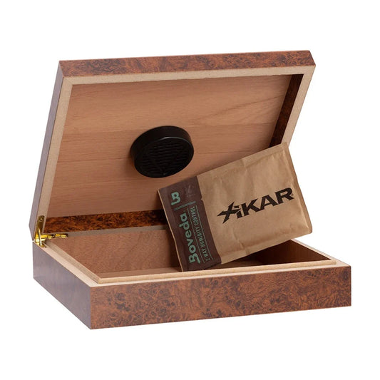 20 Cg Count. Travel Humidor with Humidifier Burl Brass Hinge