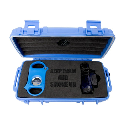 5-Count Cigar Caddy Gift Set with Palio Vesuvio, Blue And Palio Original Cutter, Blue