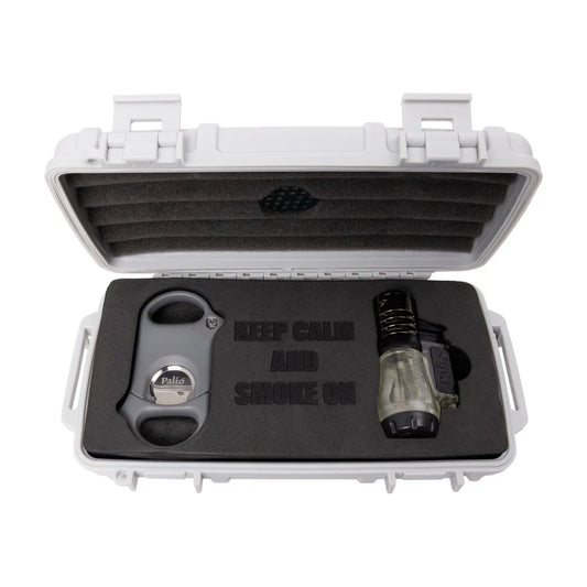5-Count Cigar Caddy Gift Set with Palio Vesuvio, Gray And Palio Original Cutter, Gray