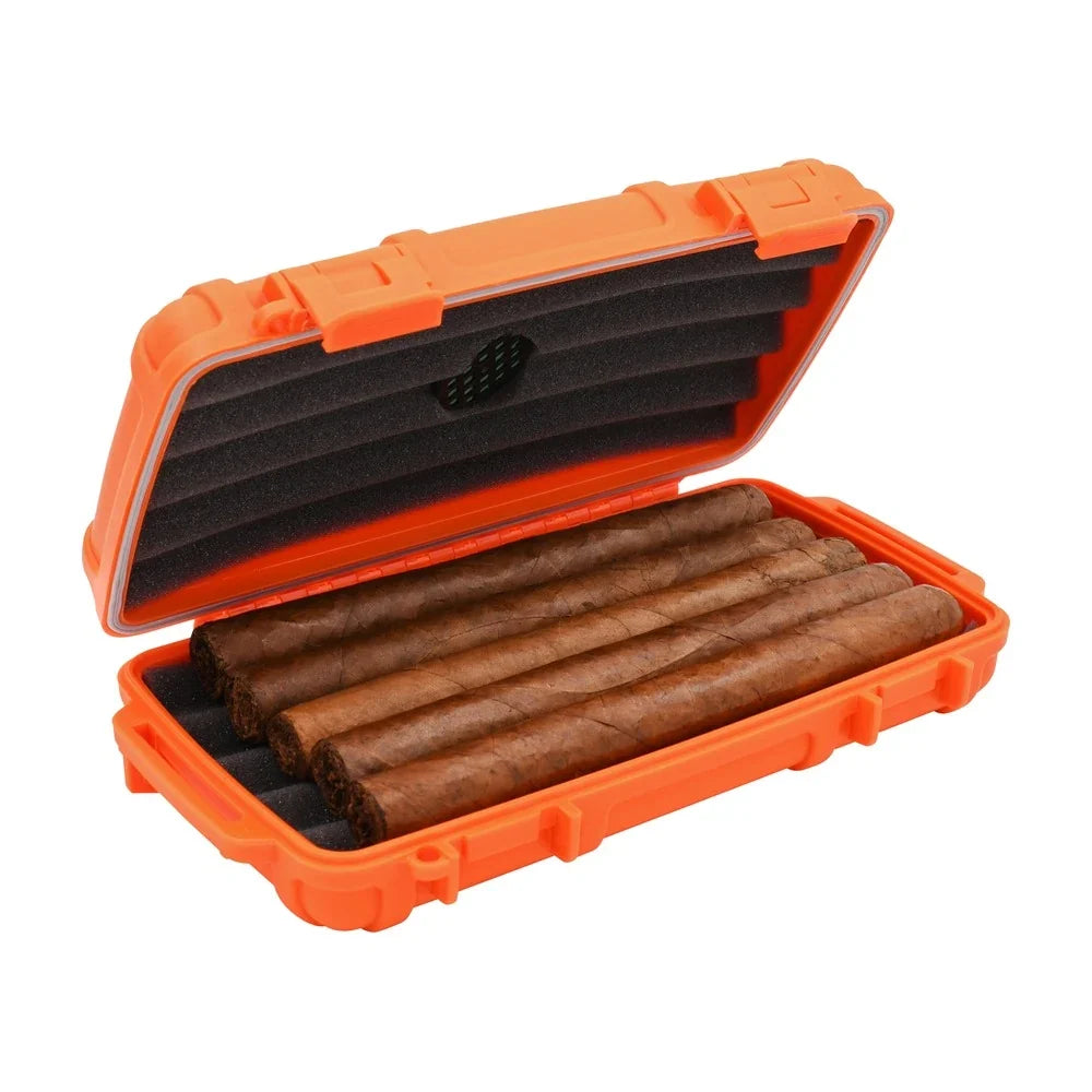 Cigar Caddy 5 Count Orange Waterproof Travel Humidor