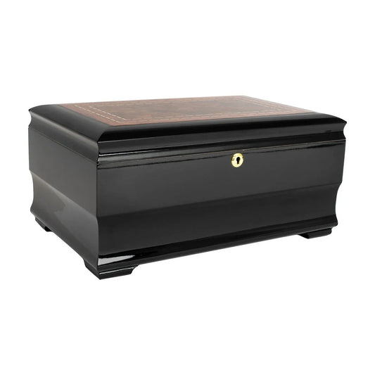 Malta Desktop Humidor 85-135 Cg Count., Piano Black, Black Walnut Veneer Inlay