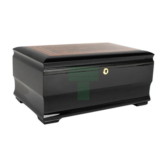 Malta Desktop Humidor 85-135 Cg Count., Piano Black, Black Walnut Veneer Inlay