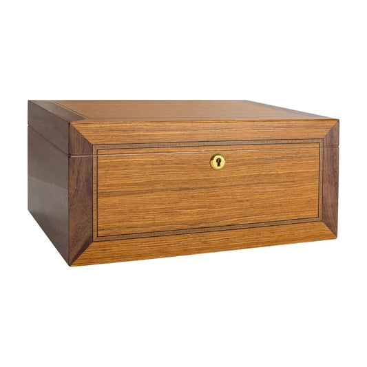 Merino 45-75 Cg Count. Desktop Humidor, Bubinga Veneer, Walnut Veneer, Inlay