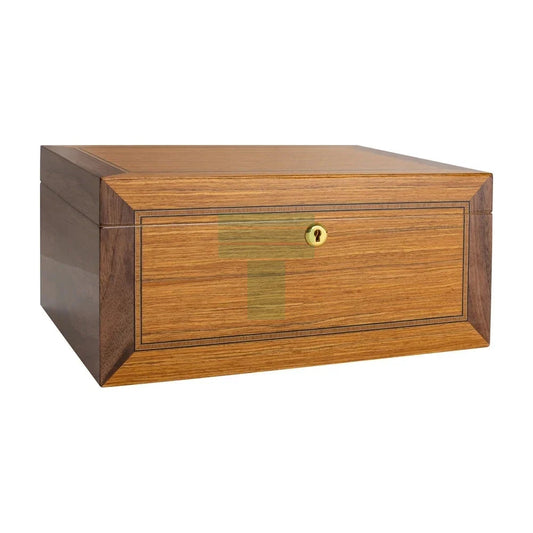 Merino 45-75 Cg Count. Desktop Humidor, Bubinga Veneer, Walnut Veneer, Inlay