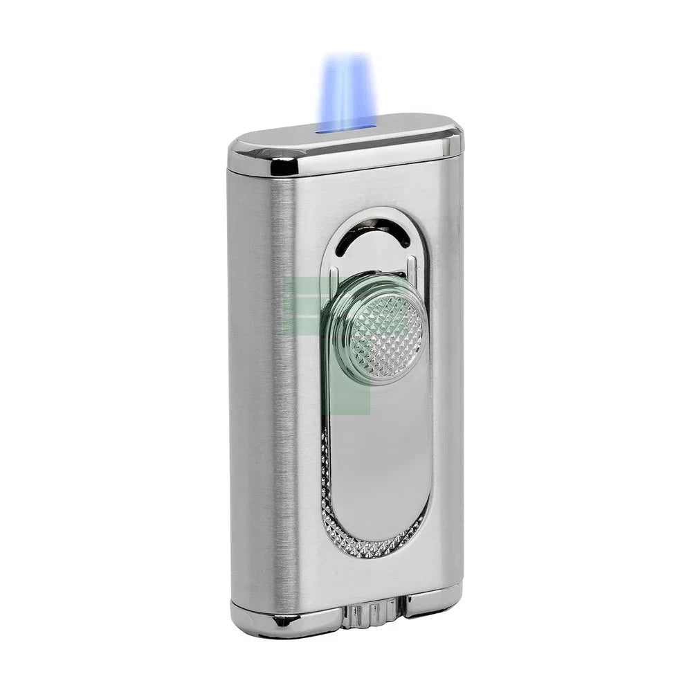 Verano Flat Flame Lighter, Wind Resistant, Silver